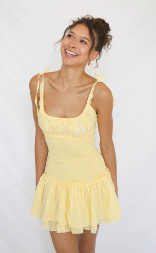 lemon drop ruffle mini dress