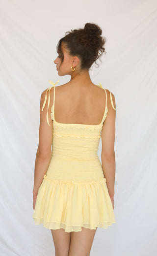 lemon drop ruffle mini dress