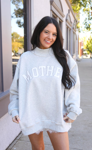 mother embroidered mock neck sweatshirt