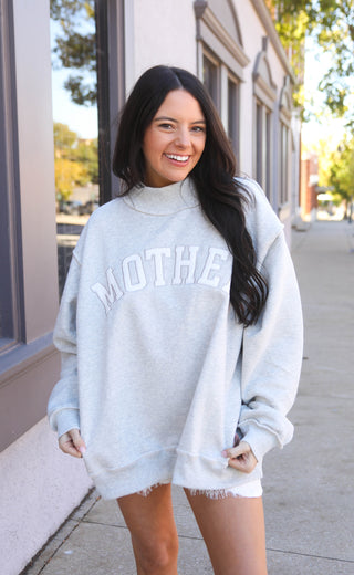 mother embroidered mock neck sweatshirt