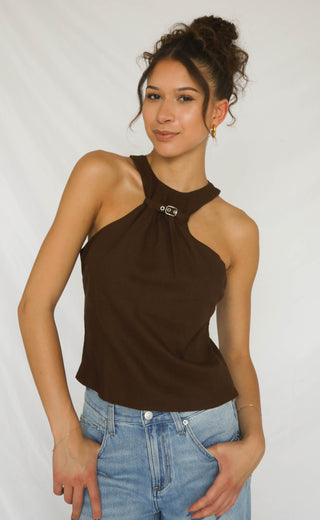 buckle and grace halter top - brown