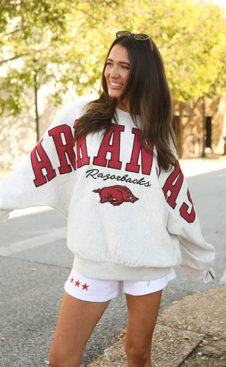 fan favorite arkansas razorbacks oversized sweatshirt - ash
