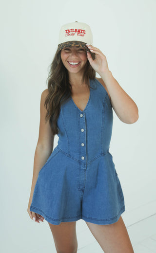 summer breeze halter neck denim romper