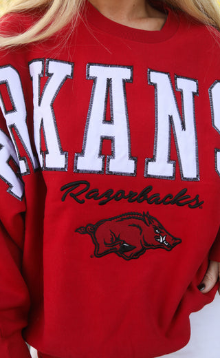 fan favorite arkansas razorbacks oversized sweatshirt - crimson