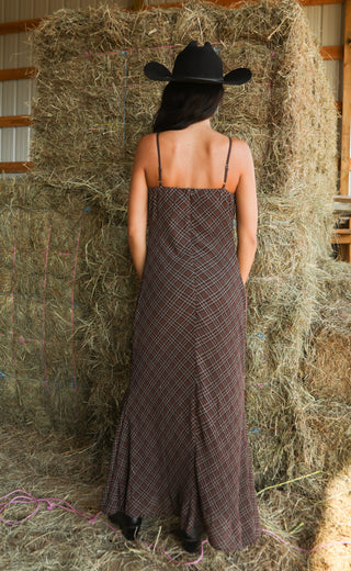 cross my lines plaid midi dress