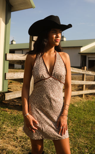 call of the wild halter mini dress
