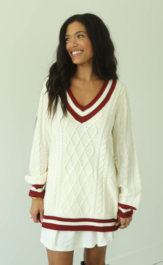 show me your mumu: tailgate sweater dress - cranberry cable knit