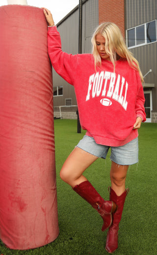 charlie southern: football corded sweatshirt - red
