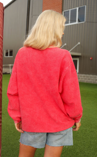 charlie southern: football corded sweatshirt - red