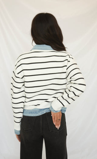 keep me honest knit and denim cardigan