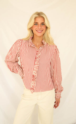 look at me striped ruffle blouse