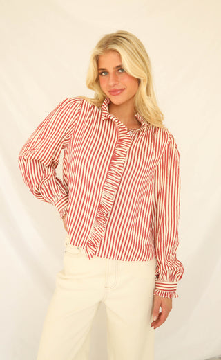 look at me striped ruffle blouse