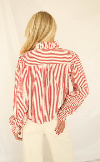 look at me striped ruffle blouse