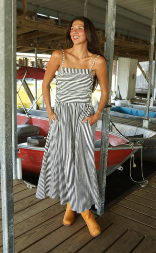 til you come home striped midi dress