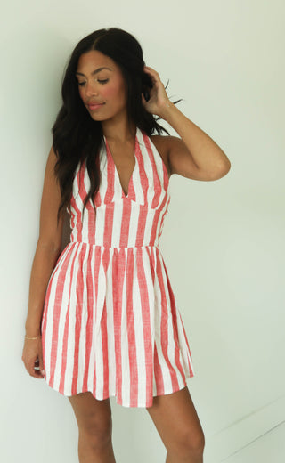 saltwater sangria striped halter mini dress