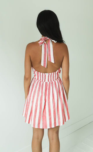 saltwater sangria striped halter mini dress