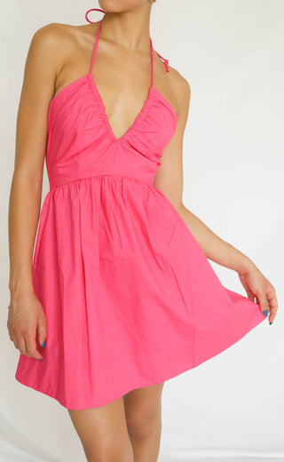 minkpink: celestia halter mini dress - hot pink