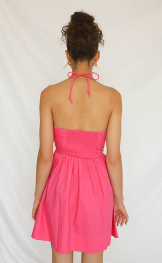 minkpink: celestia halter mini dress - hot pink