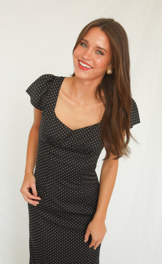 open invitation polka dot maxi dress