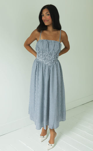 navy baby gingham midi dress