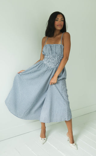 navy baby gingham midi dress