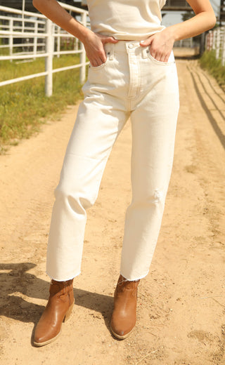 pistola: cassie crop super high rise straight jeans - ecru vintage