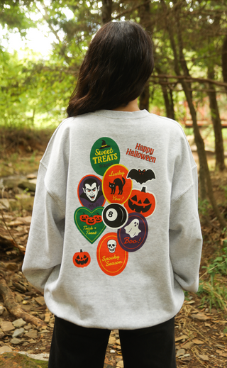 friday + saturday: spooky season sticker sweatshirt