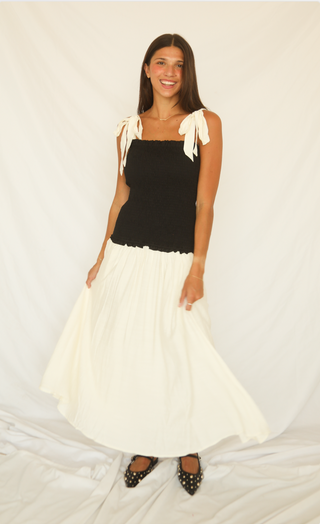 checkmate smocked midi dress