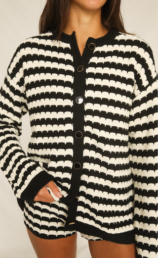 show me your mumu: inez cardigan - black and white stripe knit