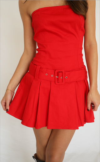 buckle up babe strapless mini dress