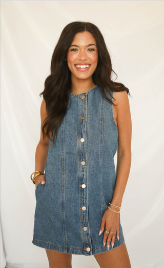 love me for right now denim mini dress