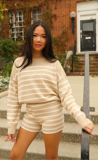 no new friends striped set - taupe