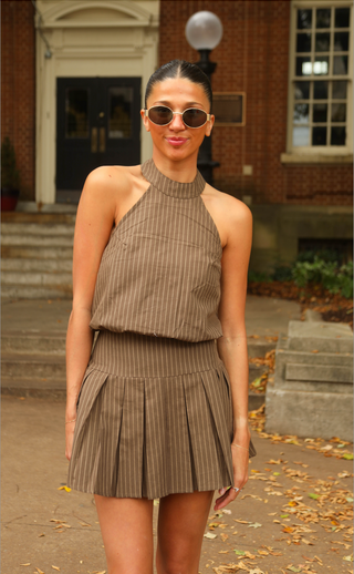 fine line halter mini dress