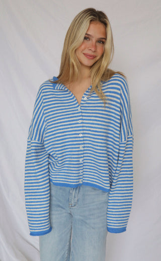 beat of your heart cardigan - blue stripe