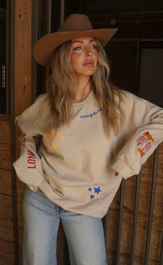 charlie southern: cowgirls patchwork sweatshirt