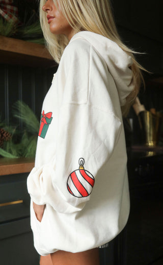 friday + saturday: christmas patchwork hoodie