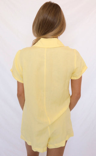 show me your mumu: bicoastal blazer romper - butter yellow linen