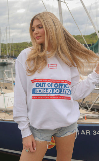 friday + saturday: out of office sweatshirt