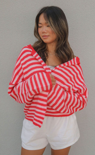 beat of your heart cardigan - red/pink stripe