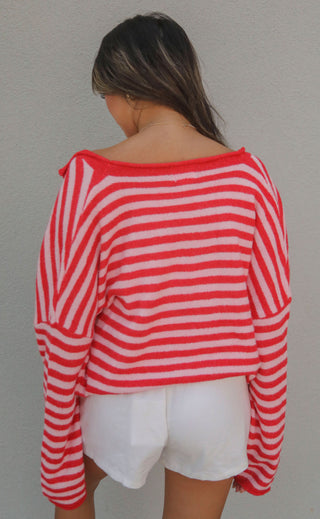 beat of your heart cardigan - red/pink stripe