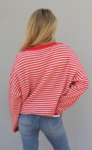 beat of your heart cardigan - red/cream