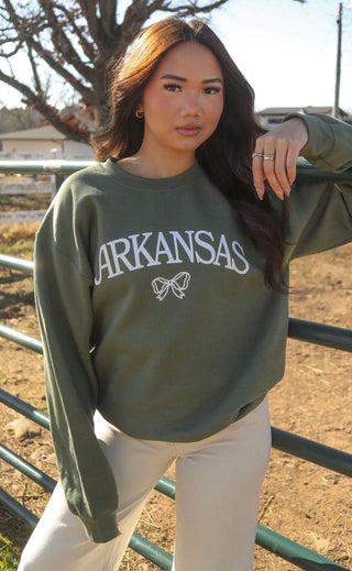 charlie southern: arkansas bow sweatshirt - green