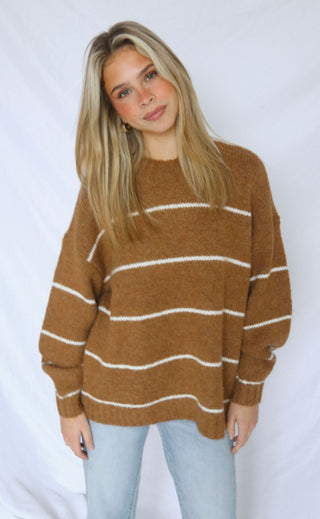pistola: carlen mock neck sweater - caramel stripe