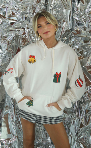 friday + saturday: christmas patchwork hoodie