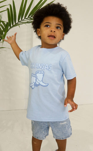 charlie southern: arkansas blue boots kids tee