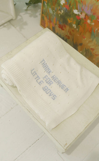 thank heaven embroidered knit blanket