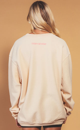 friday + saturday: big nap girl corded sweatshirt - hot pink/beige