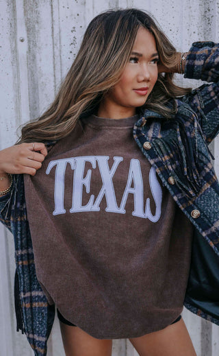 charlie southern: texas corded sweatshirt - mocha