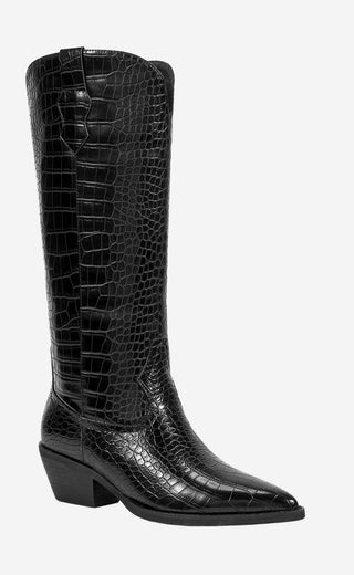 marfa: the leann boots - licorice vegan croc