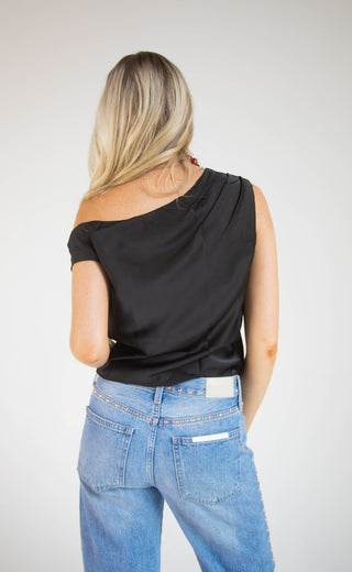 seeing sideways off the shoulder top - black